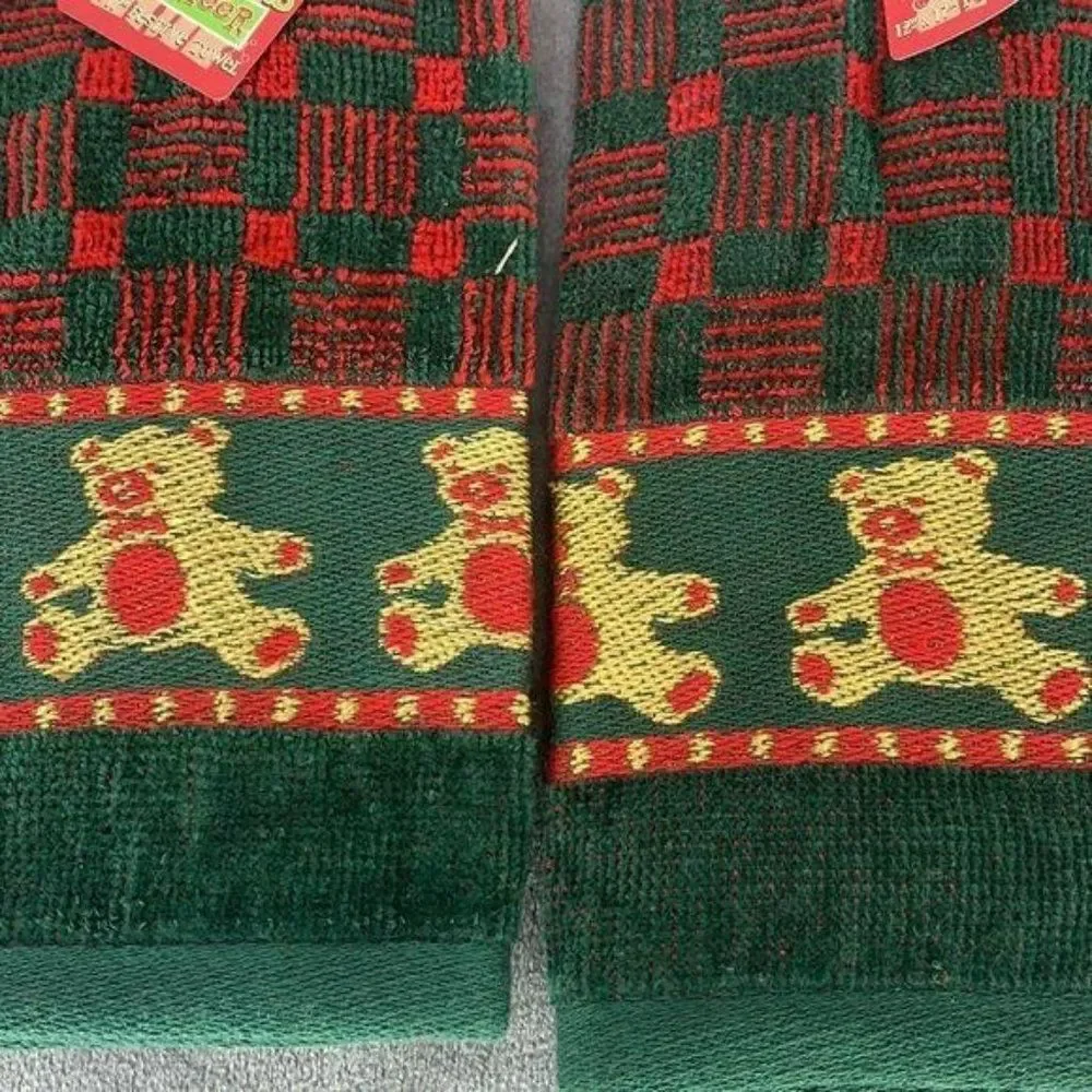 Peachtree Products Red Green Bear Hand Towels Christmas Holiday Festive‎ 2003